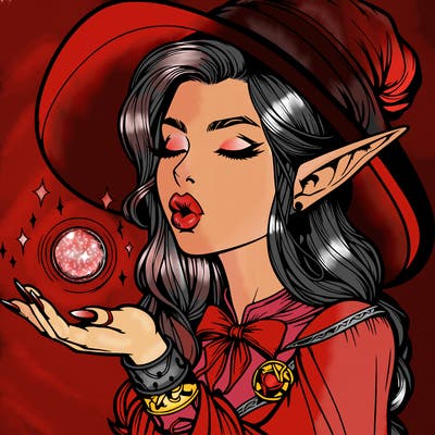 realistic elf casting a spell with lips