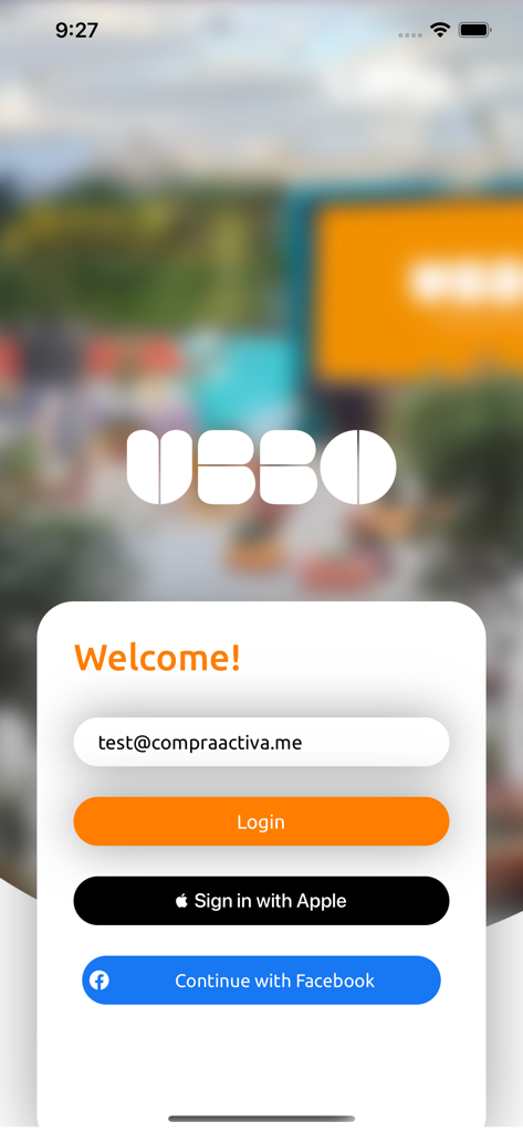 Ubbo - Ubbo app welcome screen showing login and social sign in options