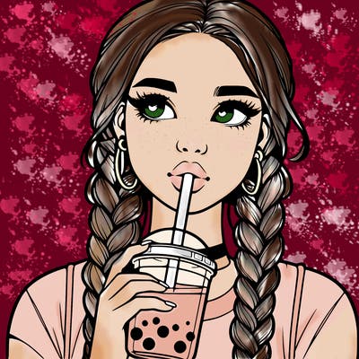 realistic girl with braided hair drinking boba
