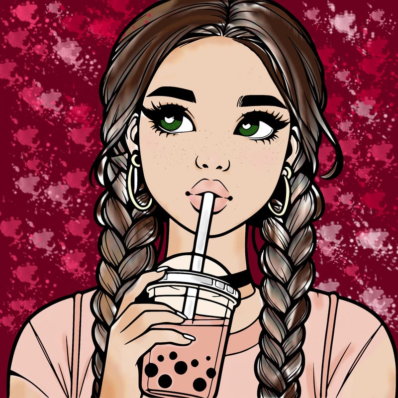 realistic girl with braided hair drinking boba
