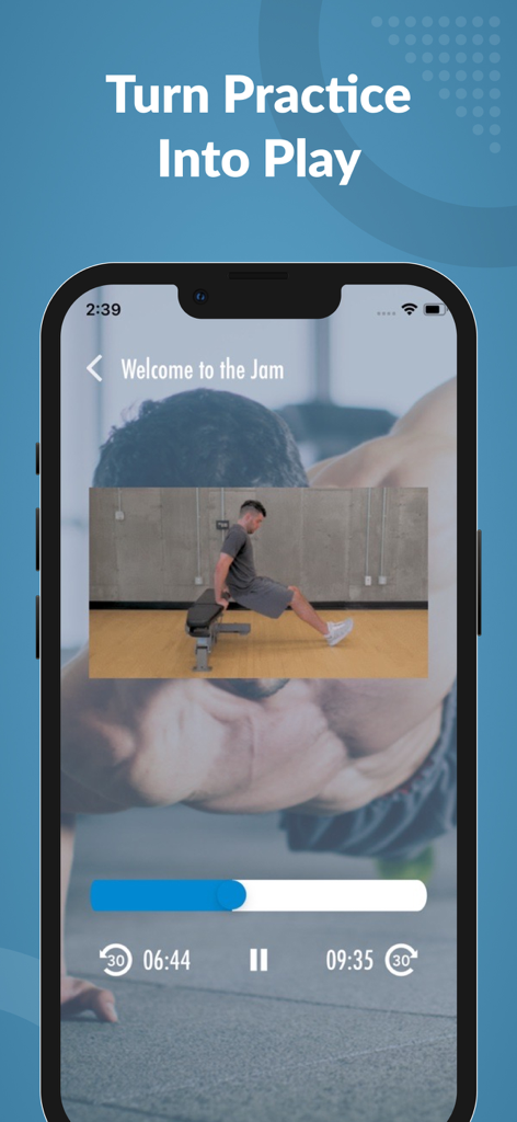 Boot Camp Workouts & Trainings - Mobile app interface displaying an instructional video for a tricep dip workout