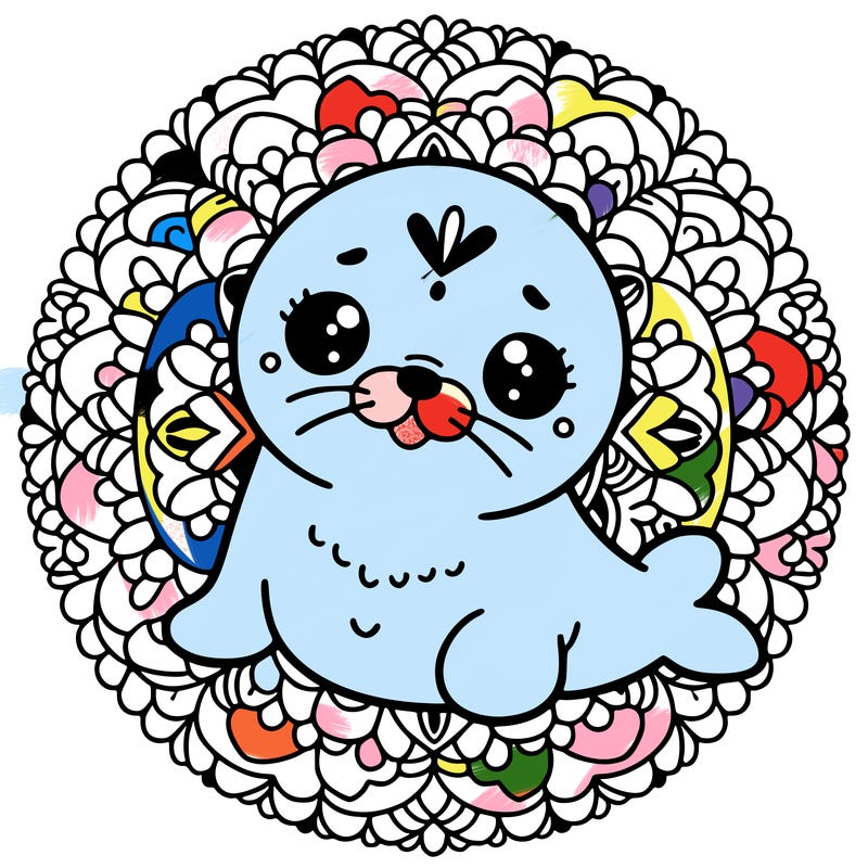a cute baby seal mandala
