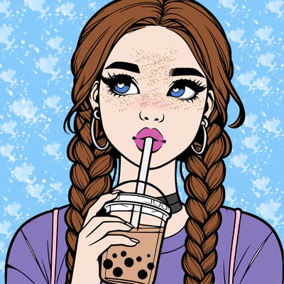 realistic girl with braided hair drinking boba