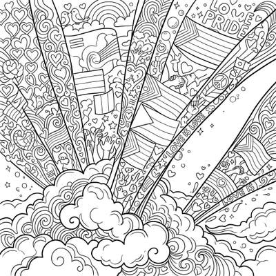 Dive into a vibrant celebration of love and diversity with this stunning Blue Jets x Pride coloring page. Featuring majestic upward bursts filled with intricate Pride flags, hearts, and powerful messages, it's a joyful way to express your creativity.