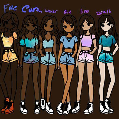 a group of girls wearing crop tops and shorts