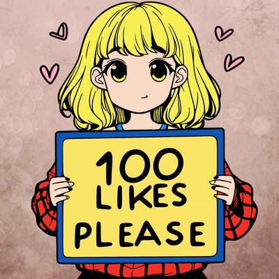 a girl holding a sign saying 100 likes please