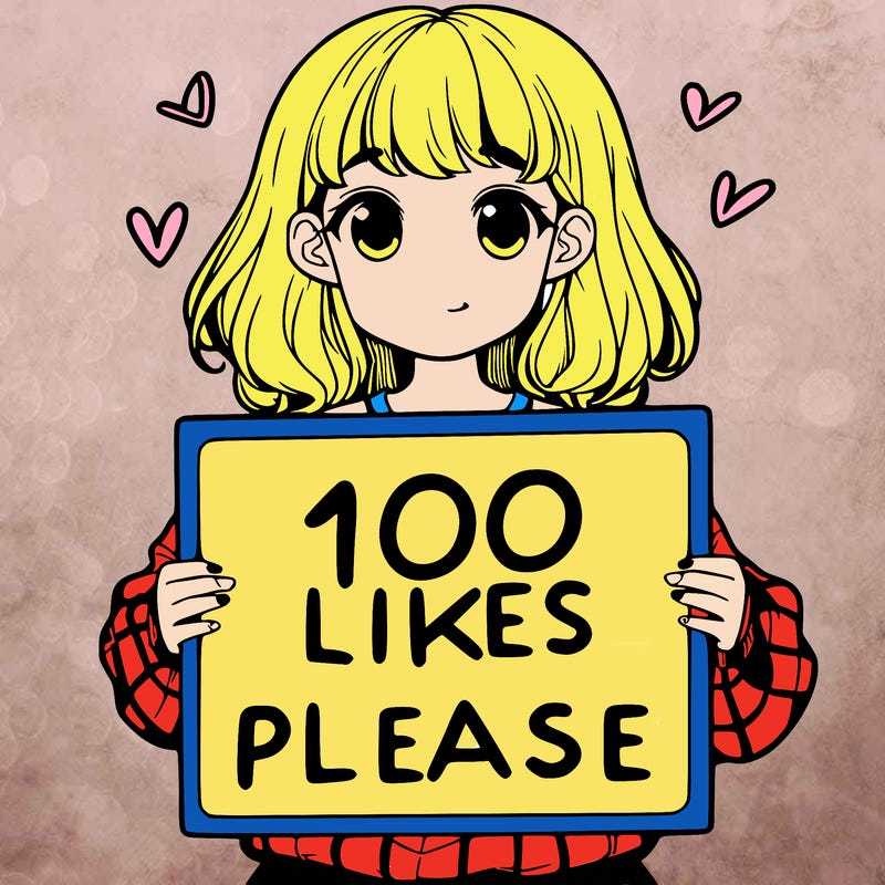 a girl holding a sign saying 100 likes please