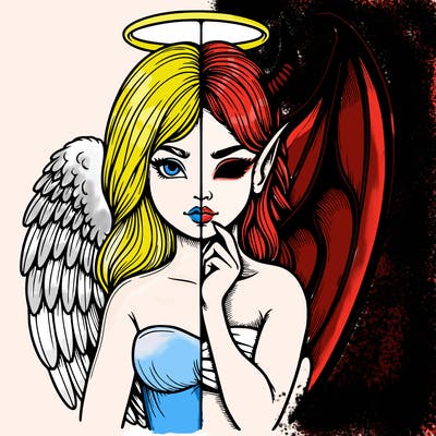 realistic angel half demon