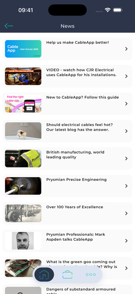 CableApp - Feed de noticias de la industria y artículos técnicos en la interfaz de CableApp