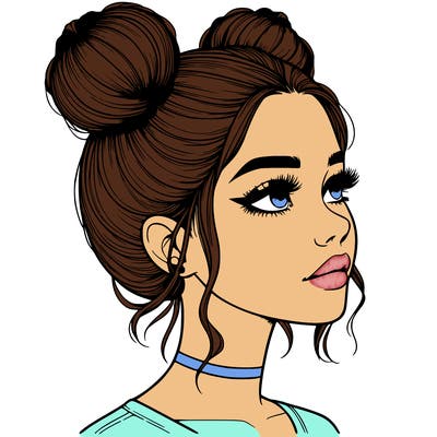 realistic girl with buns on the top of her head