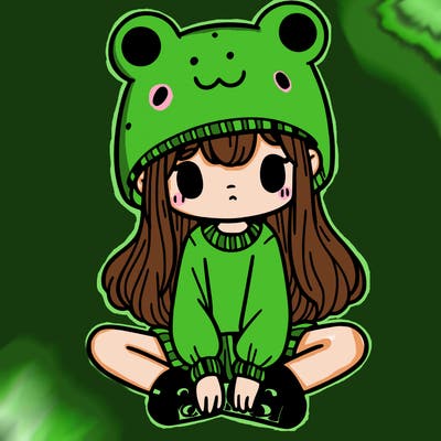 a girl wearing a frog hat and some frog socks