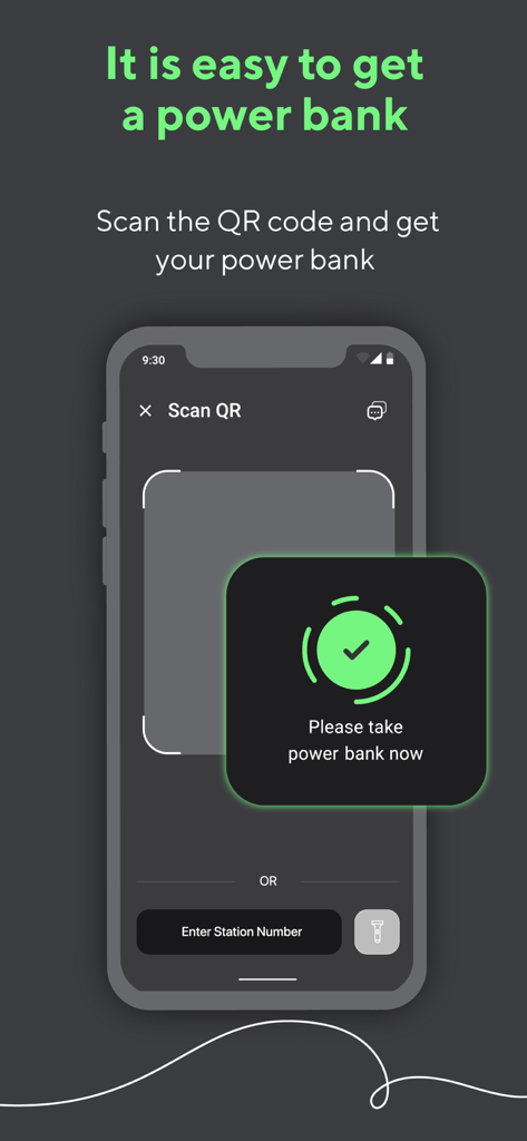 Mr. Charge - Mr. Charge app screen showing QR code scanner to rent a portable power bank