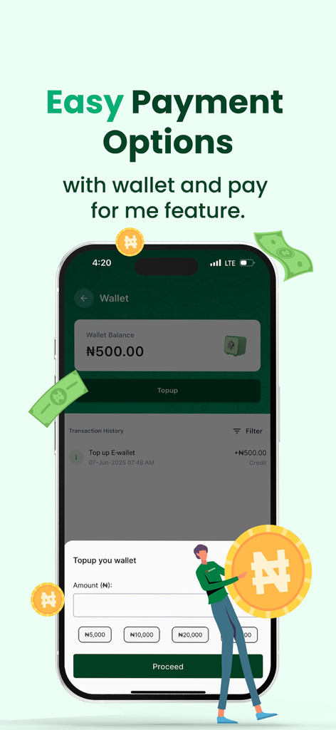 Eatables - Eatables app interface showing the digital wallet balance and top up payment options