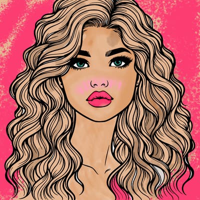 realistic girl with wavy hair and lips