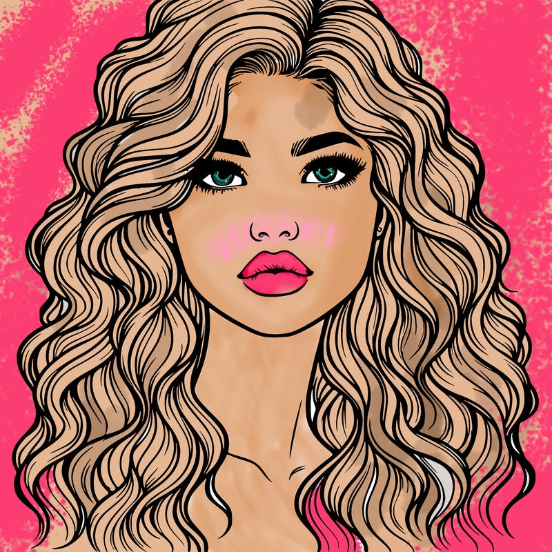 realistic girl with wavy hair and lips