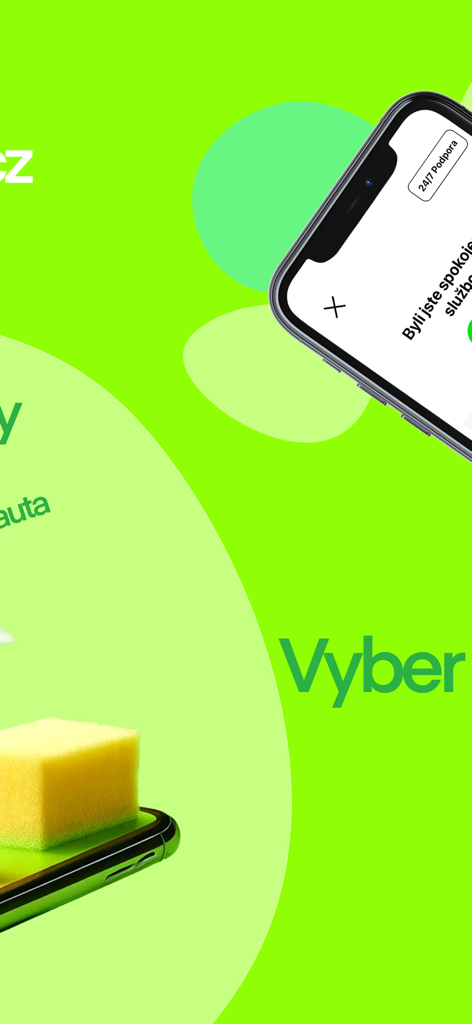 Tasker ČR - Tasker home cleaning app interface on a smartphone screen featuring service ratings and customer support