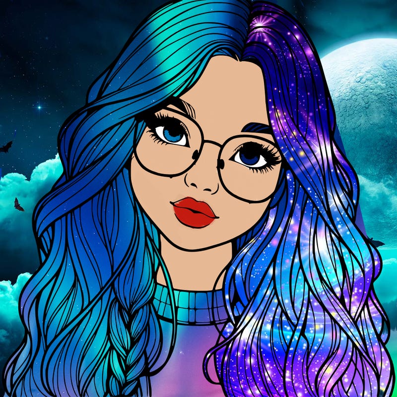 girl with long hair and freckles and glasses realistic