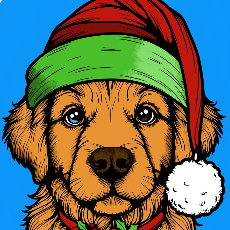 realistic dog with a christmas hat