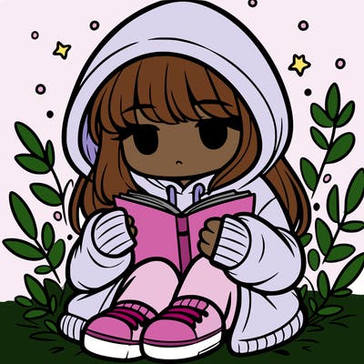 girl in oversized hoodie reading a book