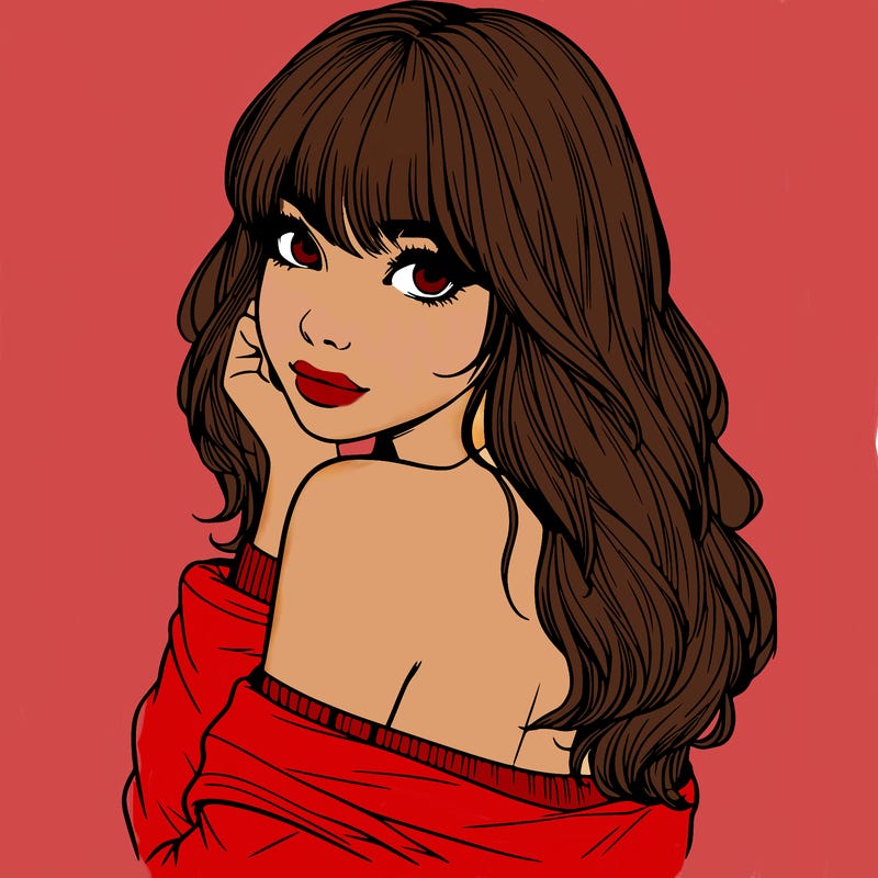 realistic girl with bangs looking over her shoulder