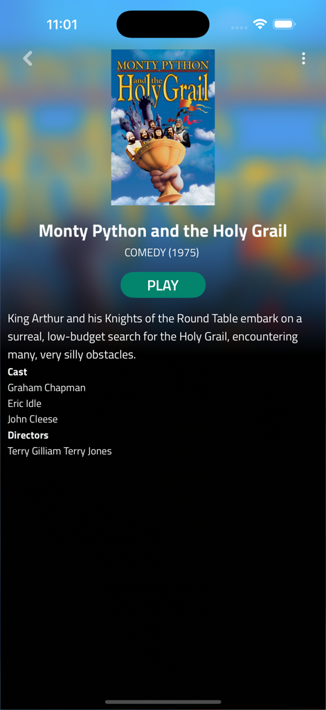 Movies +: Movies & TV Shows - Página de detalles de la película Monty Python and the Holy Grail en la aplicación de streaming Movies Plus