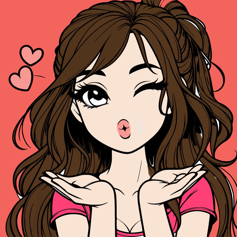 realistic girl winking and blowing a kiss while making heart hands