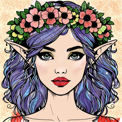 realistic female elf with flower crown