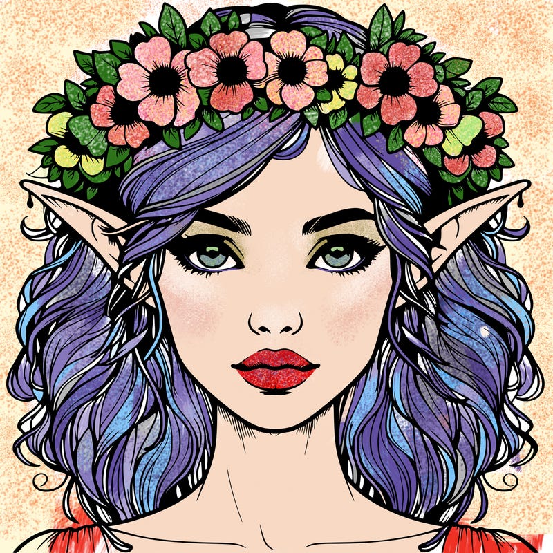 realistic female elf with flower crown
