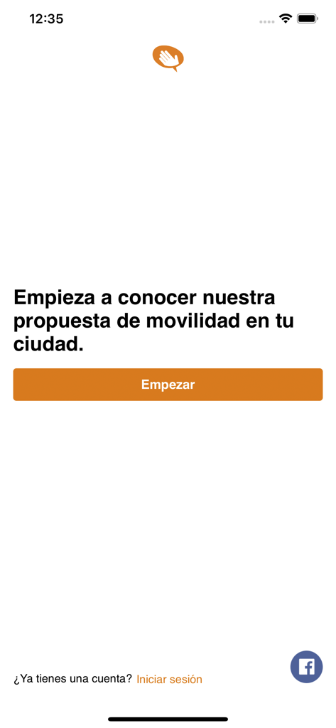 Ktaxi, una app de Clipp - Welcome screen of the Ktaxi app showing the start button for taxi services