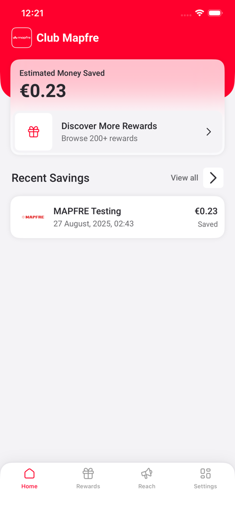 Club Mapfre - Panel de la aplicación móvil Club Mapfre que muestra opciones de ahorro y recompensas