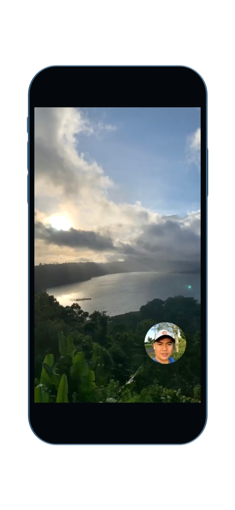 Camera FrontBack - Camera FrontBack app screenshot showing dual camera recording with a landscape and reaction circle
