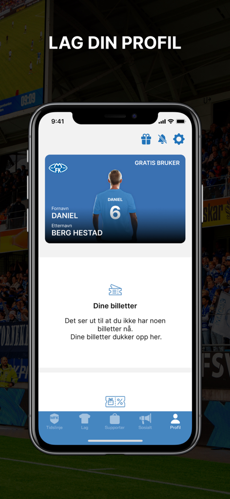 Molde FK - Écran de profil supporter numérique dans l'application Molde FK avec des informations sur les billets