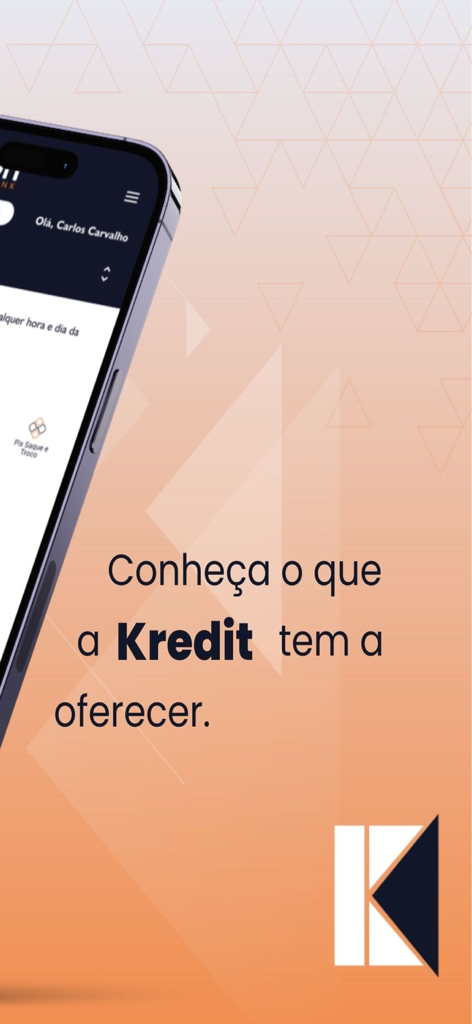 Kredit - Pantalla promocional de la aplicación móvil Kredit mostrando el mensaje de bienvenida y la interfaz digital.