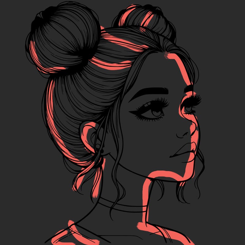 realistic girl with buns on the top of her head
