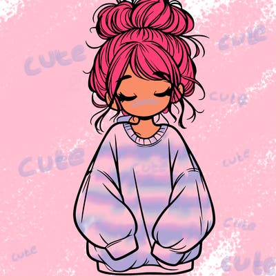 girl with baggy sweatshirt and messy bun