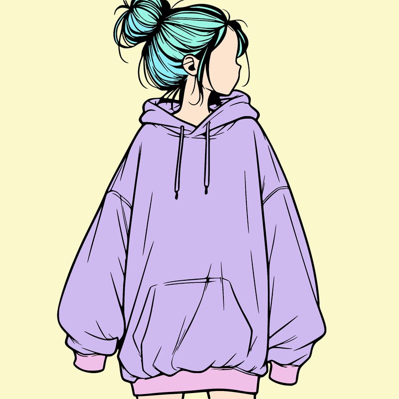 realistic girl with a oversized sweatshirt on and a bun