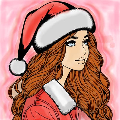 realistic girl in santa hat
