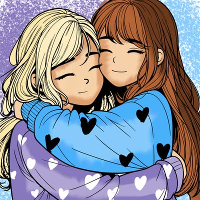 realistic two girls hugging