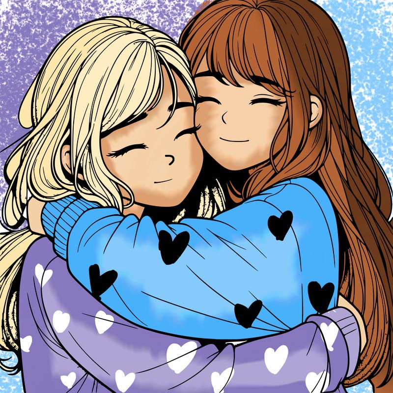 realistic two girls hugging