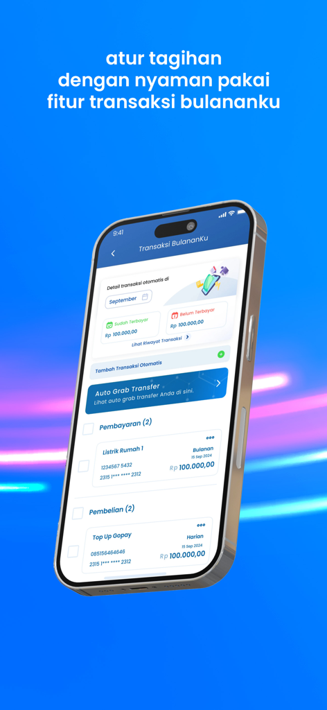 bale by BTN - Tableau de bord de gestion des factures mensuelles et des paiements récurrents sur l'application bancaire mobile bale by BTN.