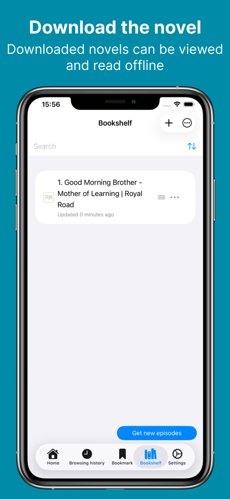 NovelVoice - Novels read aloud - Estante do app NovelVoice mostrando uma novel baixada para leitura offline