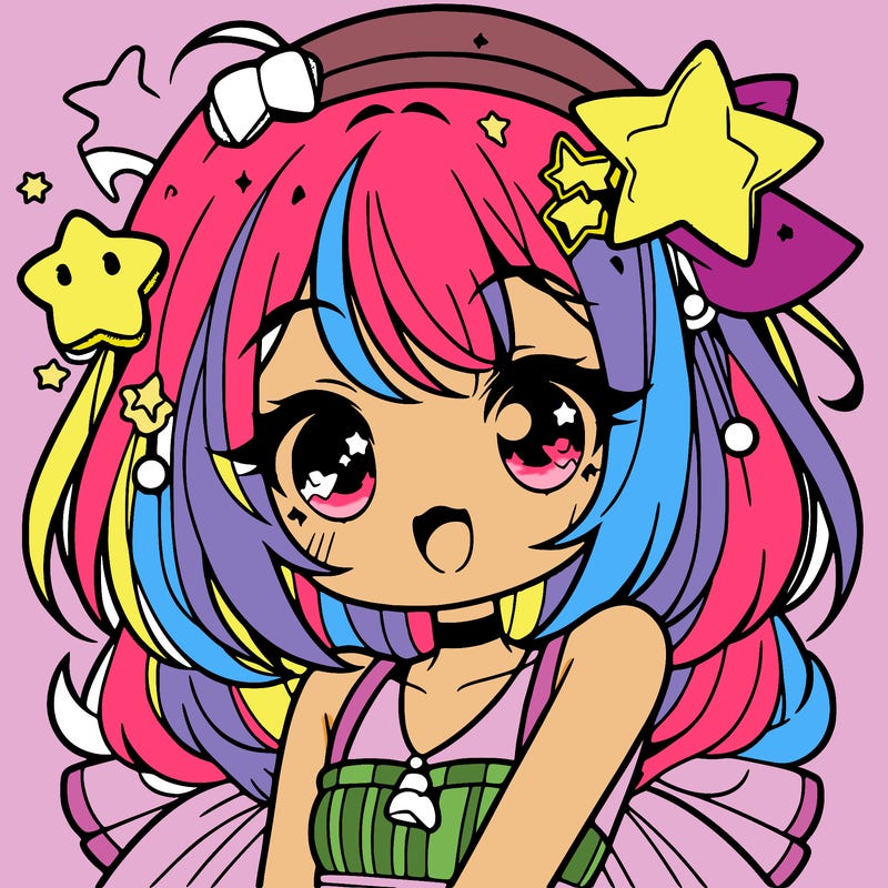 cute anime girl with star accessories