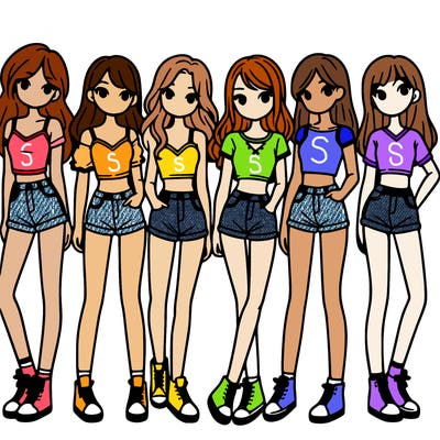a group of girls wearing crop tops and shorts