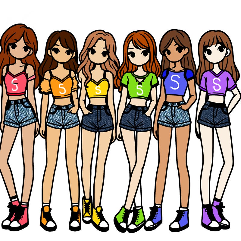 a group of girls wearing crop tops and shorts