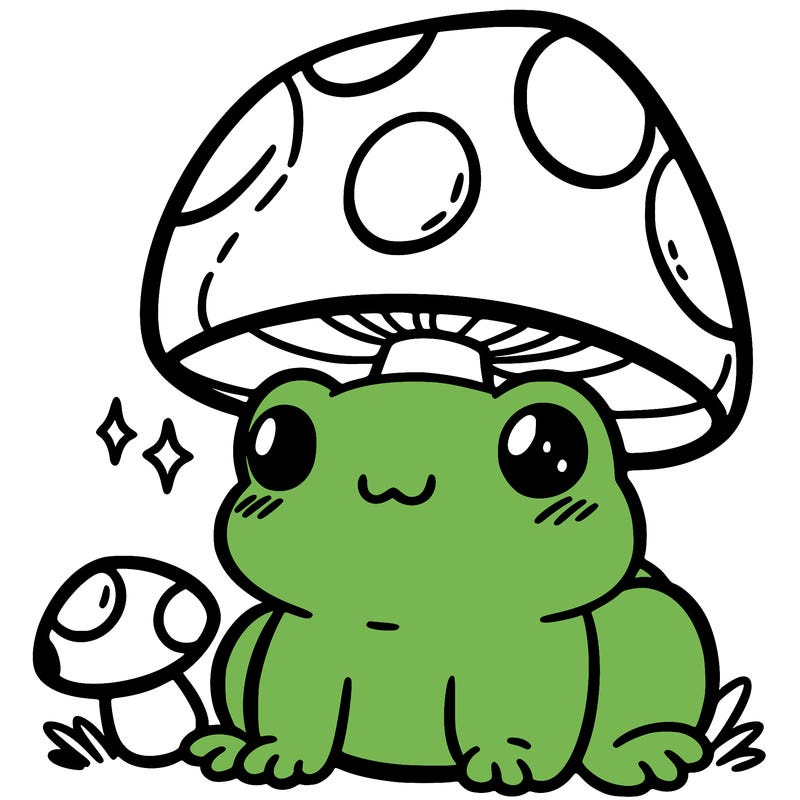 a cute frog with a mushroom hat