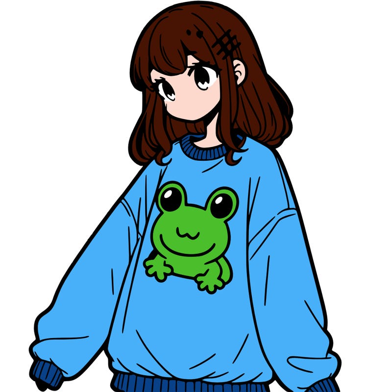 girl wearing frogging sweatshirt