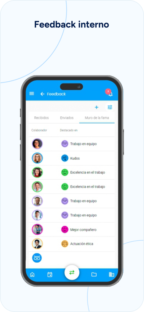 Naaloo - Naaloo app internal feedback screen showing employee recognitions and awards