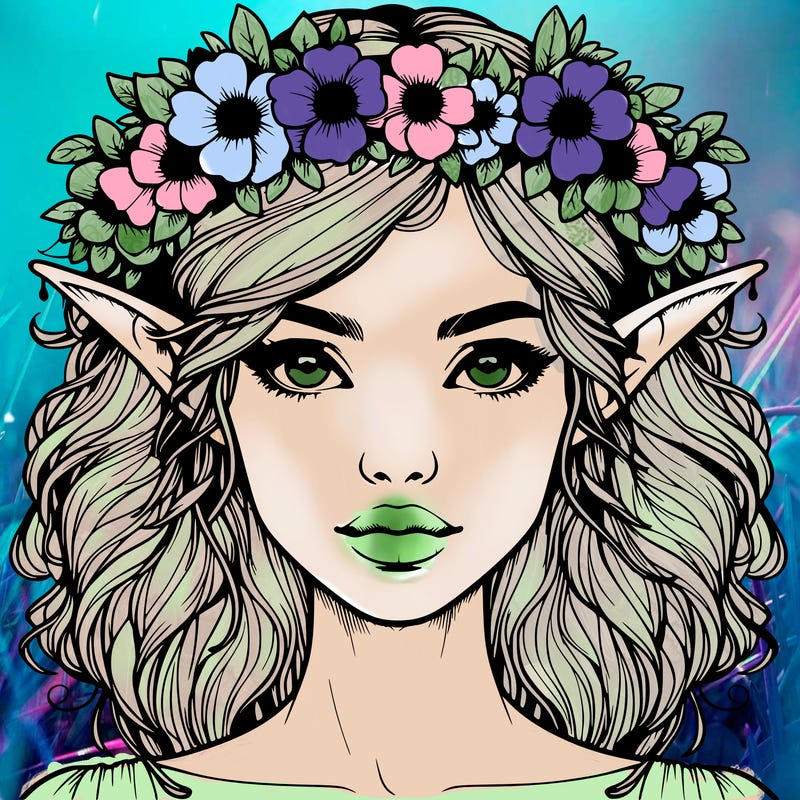 realistic female elf with flower crown