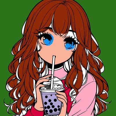 realistic girl drink a boba