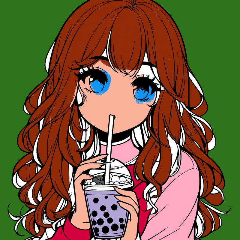realistic girl drink a boba